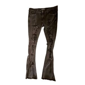 Pheelings Distressed Flare Jeans Mens 32 Black Ripped Stacked Denim Pants